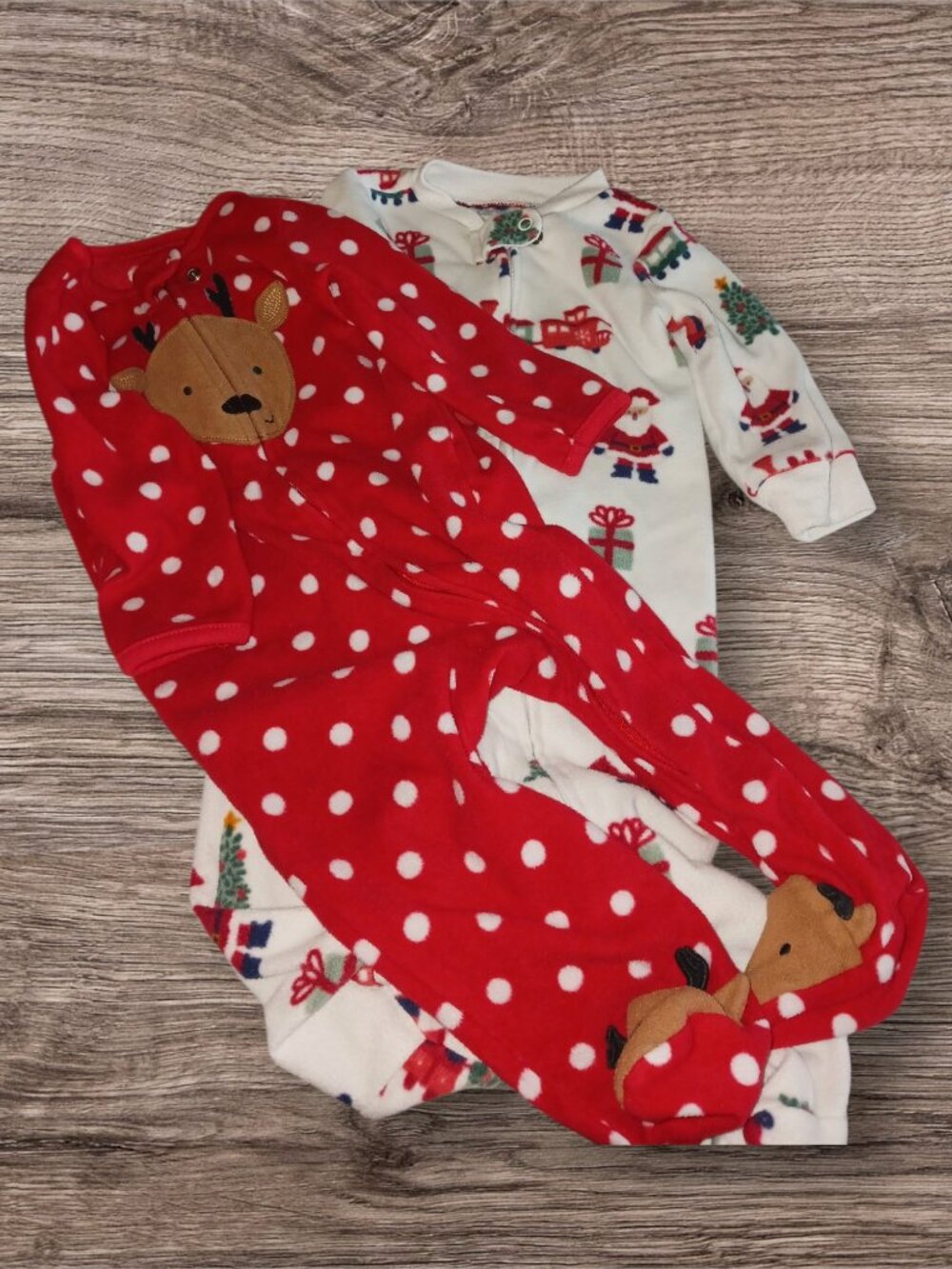 Carter's 2-Pack Christmas Fleece Footed Pajamas 9 Months Reindeer Santa